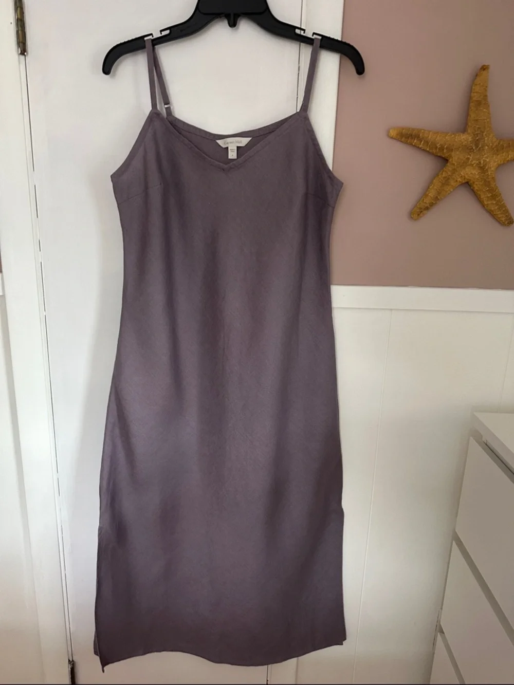 Garnet Hill Linen Lavender-Mauve Slip Midi Dress, purple linen summer dress - Picture 3 of 14